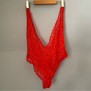 Elegant Red Lace Bodysuit Medium